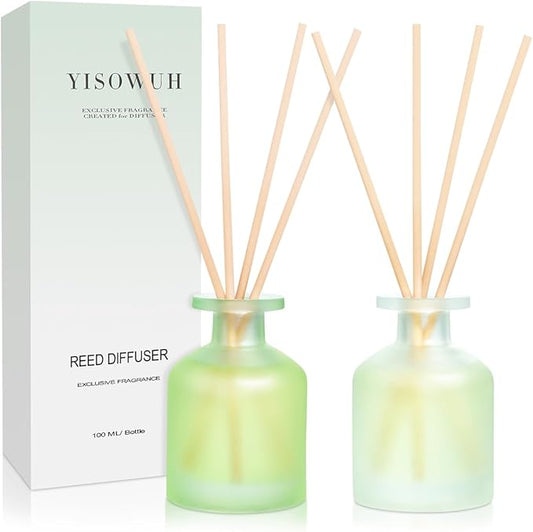 YISOWUH Reed Diffuser - Clean Linen & Jasmine Lily 3.38oz (100ml) 2 Pack Essential Oil Reed Diffuser Set with 8 Sticks, Long Lasting Fragrance for Home, Bathroom, Bedroom, Room, Decor, Gifts