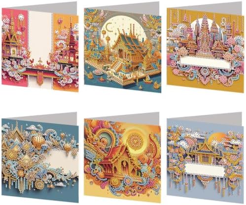 6PCS Palaces Diamond Art Painting Greeting Cards Kit with Envelopes - 5D DIY Diamond Art Card Kits for Adults - Handcrafted Postcards for Birthday & Holiday by Unknown