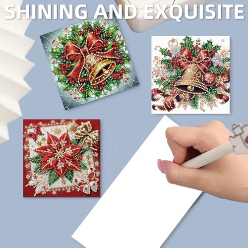 12Pack Flower Diamond Painting Greeting Card Kits DIY 5D Diamond Art with Envelopes & Rhinestones,Christmas Creative Birthday Gifts for Adults, Family, Friends (Christmas Bells) - Image 2