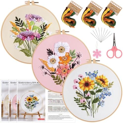 Herdiese Embroidery Kit for Beginners & Adults, 3PCS Floral Patterns. by Unknown