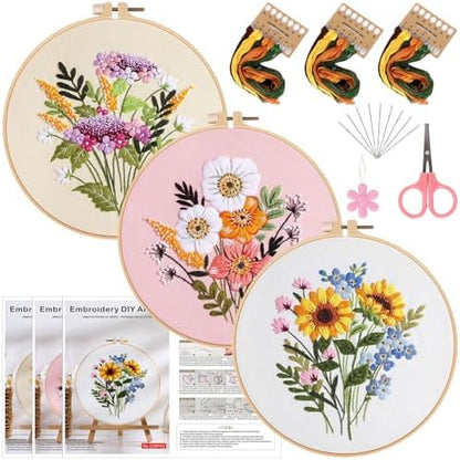 Herdiese Embroidery Kit for Beginners & Adults, 3PCS Floral Patterns. by Unknown