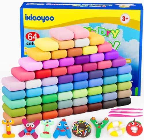 Ixiaoyoo Air Dry Clay, 64 Colors Foam Modeling Clay for School Projects by Ixiaoyoo