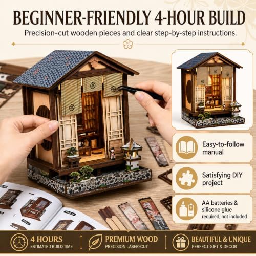 Japanese Machiya Book Nook Kit for Adults with LED Light & Sliding Door - Image 4