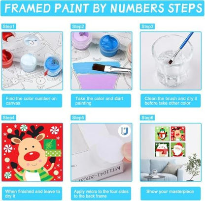 4 Pack Christmas Paint by Numbers Kits for Kids and Adults (with Frame), Cute Cartoon Christmas Paint by Number Kits on Canvas, Simple Acrylic Oil Painting for Beginners, Home Wall Decor 8 x8 Inch. - Image 7