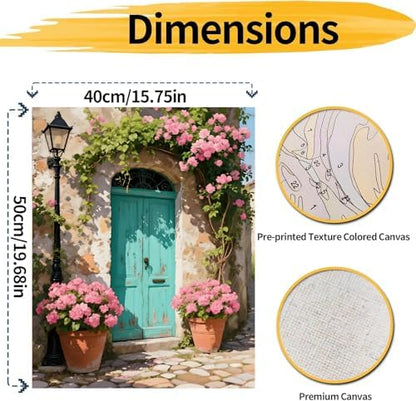 pchmcu DIY Streetscape Paint by Numbers Kits for Adults,Flower Door Scenery Paint by Number for Adults Beginner,Paint by Numbers Kits on Canvas Without Frame for Home Wall Decor 16x20inch - Image 4