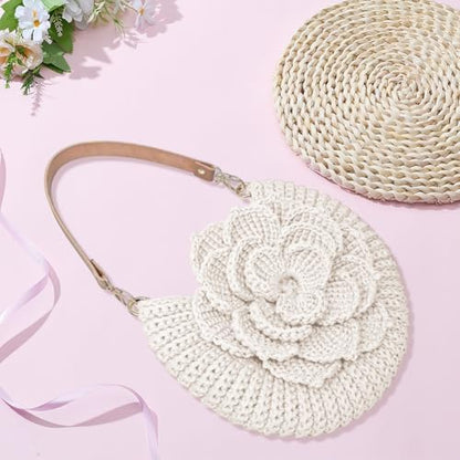 FREEBLOSS DIY Crochet Bag Making Kit Crochet Starter Kit with Video Tutorial PU Leather Handle Handmade Shoulder Bag Set for Beginners Birthday Gift White - Image 5