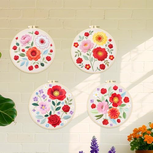 ORIGACH 4 Pack Floral Embroidery Kits for Beginners - Image 6