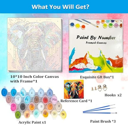 Artunion Framed Paint by Numbers Kit for Adults Beginners & Kids Ages 8-12,Colorful Elephant Paint by Number with Frame,Abstract Animal Paint by Numbers Kit on Canvas 10 * 10 Inch Without Easel - Image 4