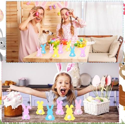 Menkxi 22 Pcs Easter Wooden Bunny Cutouts for Crafts Unfinished Easter Wood Cutouts Bunny Table Sign Rabbit Tabletop Decoration with 22 White Felt Balls Pom Ball 60 Adhesive Dots for DIY Craft Spring - Image 5