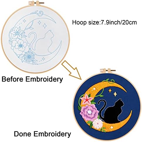 Louise Maelys Cat Moon Embroidery Kit for Beginners Floral DIY Craft Set - Image 3