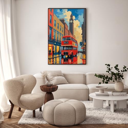GEEHEIY Framed Paint by Numbers Kit for Adults, London Red Bus, 8 x 12 Inch - Image 2