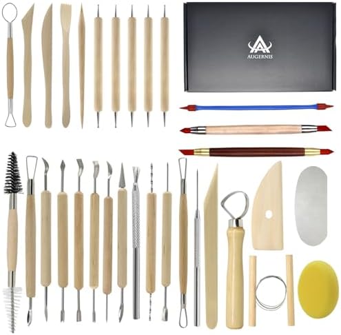 Pottery Sculpting Tools 32PCS Ceramic Clay Carving Tools Set for Crafts Polymer Clay Club,Dotting,Modeling,Shaping Trimming,Hobbyists,Artists by Augernis