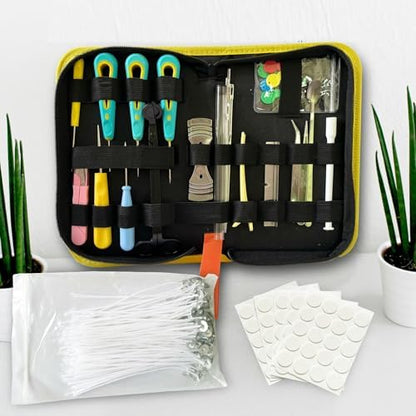 136PCS Professional Candle Making Kit with Soy Candle Wicks,Big Hole Long Wicking Needle for Molds with Storage Bag,Wick Trimmer,Mold Hook Eye Punch Needle for Candle Lover Beginner - Image 2