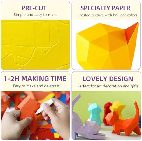 ORIGAMIPLANET 3D Origami Paper Craft Kit, Starpaw Kitten Cute DIY Pre-Cut Animal Papercraft Model for Beginners, Fun Handmade Home Decoration Gift for Adults & Teens-Yellow - Image 2