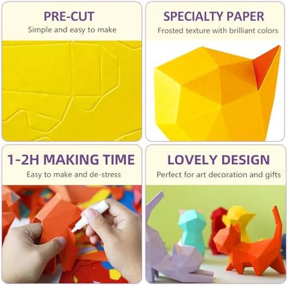 ORIGAMIPLANET 3D Origami Paper Craft Kit, Starpaw Kitten Cute DIY Pre-Cut Animal Papercraft Model for Beginners, Fun Handmade Home Decoration Gift for Adults & Teens-Yellow - Image 2