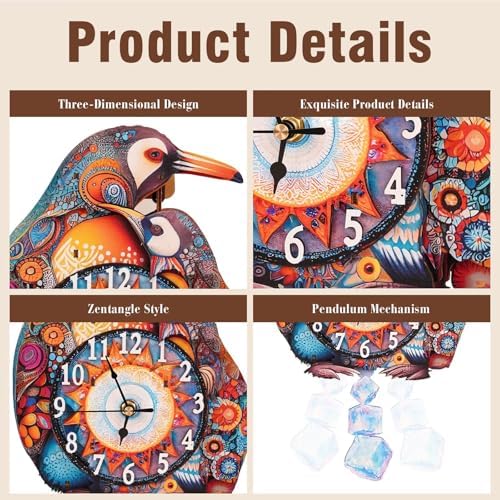 3D Puzzles for Adults, Penguin Wall Clock 3D Wooden Puzzles Clock Kits for DIY Birthday Gift for Women Men Home Decor Holiday Christmas - Image 3