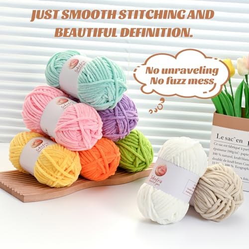 Chenille Blanket Yarn for Crocheting Size 5 Bulky Yarn White - Image 4