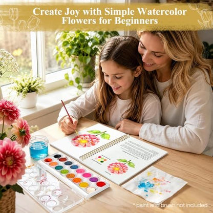 Creazic Watercolor Workbook for Beginners, Floral Water Coloring Book, 16 Sheets, 140lb/300gsm Cold Press Watercolor Paper, Step-by-Step Watercolor Guide for Stress Relief & Fun Painting (Book Only) - Image 5