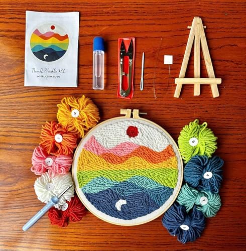 CELCRAFTIQUE Punch Needle Kits for Adults Beginner, Tool with Punch Needle Fabric, Hoops, Yarns and Sewing Needles (Style 2) - Image 3