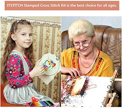 ITSTITCH Printed Cross Stitch Kits 11CT 27X27 inch DIY Embroidery Starter Kits Easy Patterns Embroidery for Girls Crafts DMC Stamped Cross-Stitch Supplies Needlework Honliday Wreath - Image 5