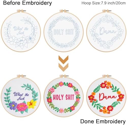Louise Maelys 3 Pack Floral Quote Embroidery Kit for Beginners Craft - Image 3