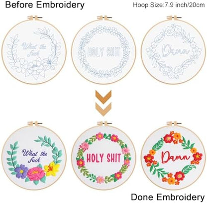 Louise Maelys 3 Pack Floral Quote Embroidery Kit for Beginners Craft - Image 3