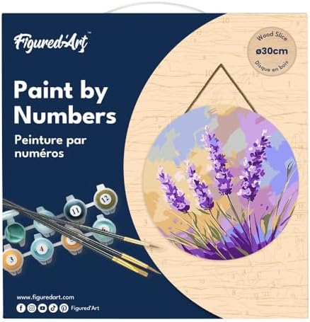 Figured'Art Paint by Numbers Kit for Adults on Wood Slice, 11.8in Diameter - Lavender - Craft Art Painting DIY Canvas - Image 5