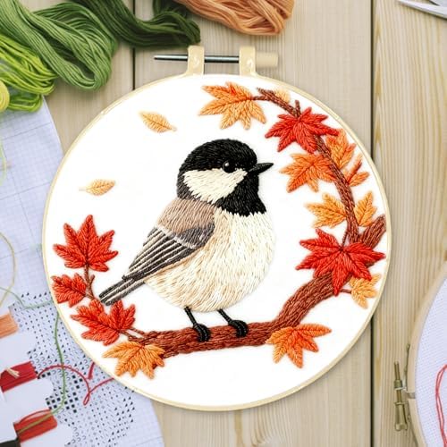 FRANDEK DIY Sparrow Stamped Embroidery Kit with Hoop for Adults - Image 3