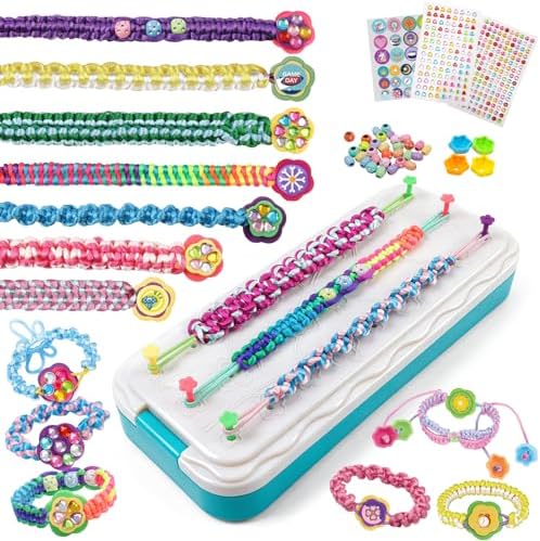 DDAI Bling Bracelet Kit for Girls Age 7-12 – Sparkly Friendship Craft Set with Gems, Threads & Stickers – Birthday Gift for 8 9 10 11 Year Old Girls & Holiday Surprise by DDAI