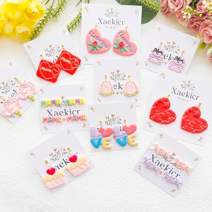 Mother’s Day Polymer Clay Cutters & Stamps Set - 10pcs Sharp & Durable Mom, MAMA, LOVE, Puzzle Heart, Envelope & Cake Shapes for DIY Earring Jewelry Making, Soft Clay Crafts & Holiday Supplies - Image 4