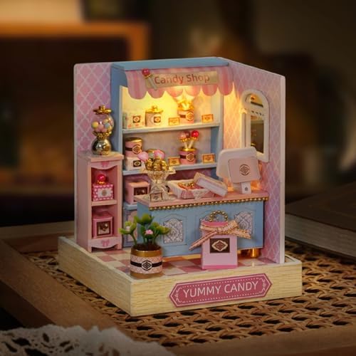 DIY Miniature Dollhouse Kits - Wooden Mini Model House with LED Lights, Tiny Furniture & Accessories – Craft Building Kits for Teens & Adults (Yummy Candy Shop) – Birthday Valentine's Gift - Image 3