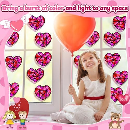 32 Sets Heart Suncatchers Craft Kit for Valentine's Day DIY Window Stained Glass Paper Pink Love Home School Classroom Decor Valentines Art Craft Creative Activity Project Kid Christmas Gift Favor - Image 6