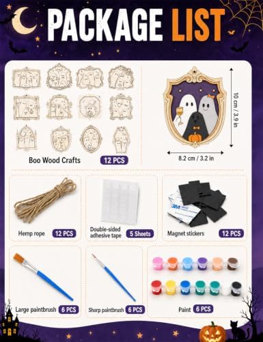 Bafeil 12 Set Halloween Craft for Adults, Wood Ghost DIY Paint Frame Craft - Image 2