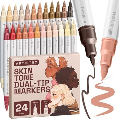 ARTISTRO 24 Skin Tones Dual-Tip Acrylic Paint Marker Pens for Drawing by ARTISTRO