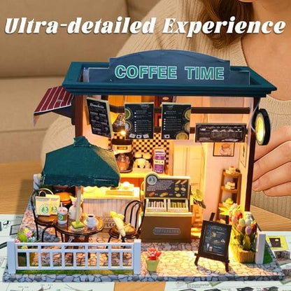 Flever Dollhouse Miniature DIY House Kit Creative Room with Furniture for Romantic Valentine's Gift (Time Cafe) - Image 5