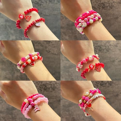 1800PCS+ Valentine’s Day Beads for Bracelets Jewelry Making Set, Pink Red Polymer Clay Beads Assorted Pearl Acrylic Heart Bead Letter Spacer Flower Bead and Heart Charms for Necklace Bracelets Making - Image 7