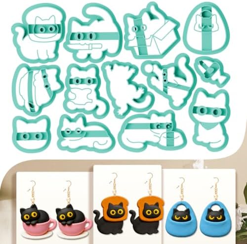 14Pcs Cat Polymer Clay Cutters Set Clay Earrings Cutters for Adults Polymer Jewelry Cutter with Earrings Accessories DIY Craft Supplies by beinkmake
