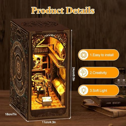 Book Nook Kit for Adult - Miniature Model Build Dollhouse Kit 3D Wooden Puzzle with Sensor Led Light for Bookshelf Bookend Insert Decor Adults Teen Crafts(Astronomy Museum) - Image 4