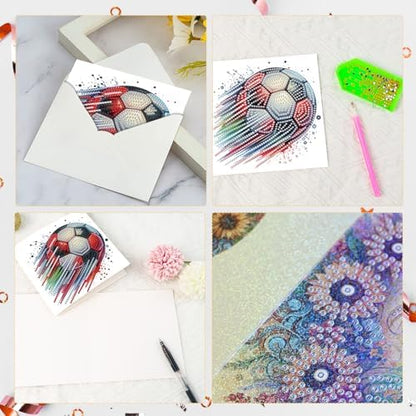Tontut 6pcs Diamond Art Painting Kit Greeting Card, Football 5D DIY Diamond Handmade Holiday Sparkling Greeting Card with Envelope, Holiday Gift Congratulation - Image 4