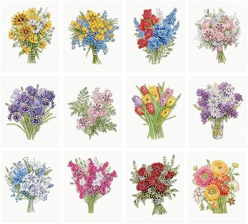 jinglinhh 12pcs Flowers Bouquet Sunflower Diamond Art Painting Greeting Cards with Envelopes, DIY Card Making Kits for Adults, Diamond Art Christmas Cards for Birthday Holiday Postcards Craft Gifts by Unknown