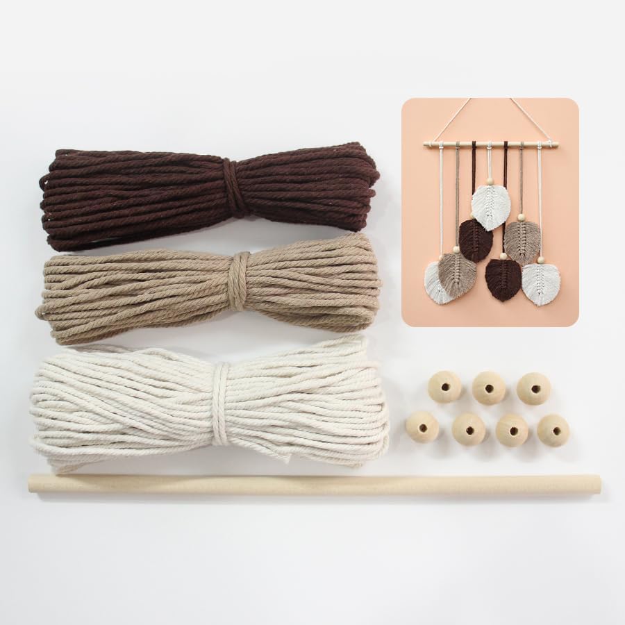 BUFANTL DIY Macrame Leaf Wall Hanging Kit for Beginners, Boho Woven Tapestry Craft Kit with Macrame Cord, Wooden Beads & Printed Instructions, Home Decor Macrame Kit for Adults by Unknown