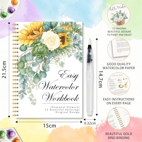 Seasonal Flowers Watercolor Workbook, 12 Design Wildflower Painting Book - Image 2