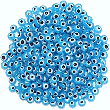 200pcs Evil Eye Beads Aqua Blue Resin Evil Eye Spacer Beads Charms with Elastic Rope for DIY Jewelry Bracelet Necklace Earring Crafts Making Handmade (Aqua Blue) - Image 6