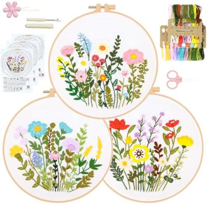 RidaaFri Embroidery Kit for Beginners, Set of 3 Flower Pattern Practice Kit by RidaaFri