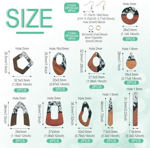 10 Pairs Wood Resin Pendants Vintage Resin Walnut Wood Charms Silver Sequins Charms Rectangle Oval Teardrop Wooden Dangle Earring Making Kit with Earring Hooks for Bohemian Jewelry - Image 4