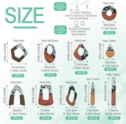 10 Pairs Wood Resin Pendants Vintage Resin Walnut Wood Charms Silver Sequins Charms Rectangle Oval Teardrop Wooden Dangle Earring Making Kit with Earring Hooks for Bohemian Jewelry - Image 4
