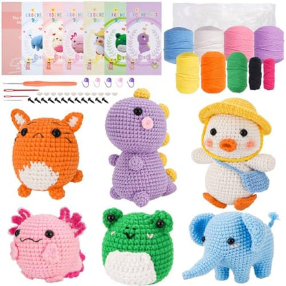 Gerute 6Pcs Crochet Kit for Beginners,Crochet Animal Kit with Step-by-Step Video Tutorial, Crocheting Kit for Starters, Beginner Crochet Kits for Adult Kid Women Men Complete Kit Included （40%+ Yarn by Unknown