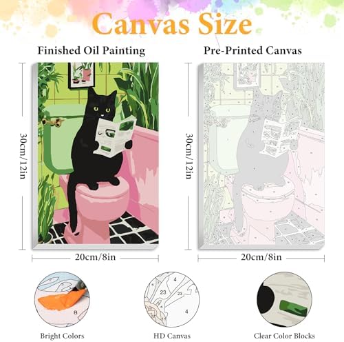 Framed Paint by Numbers Kit for Adults, Black Cat Bathroom Decor 8x12 Inch - Image 2