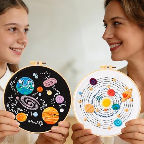 Armindou Embroidery Kit for Adults Beginners, Hand Embroidery Starter Kit with Solar System Patterns, Counted Stamped Cross Stitch Needlepoint Kit for Beginner Adult, 2 Set Embroidery Supplies/Hoop - Image 4
