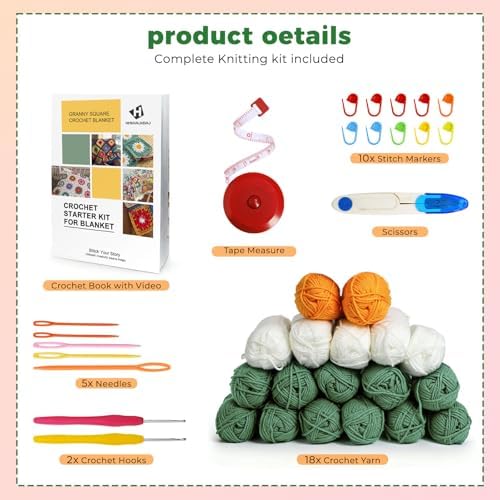 HHSarioneiro 2026 New Crochet Blanket Kit for Beginners, Easy Granny Square Crochet Kit for Adults,with Step-by-Step Instructions and Clear Videos, Includes Multiple Accessories, Gift for Craft Lovers - Image 2